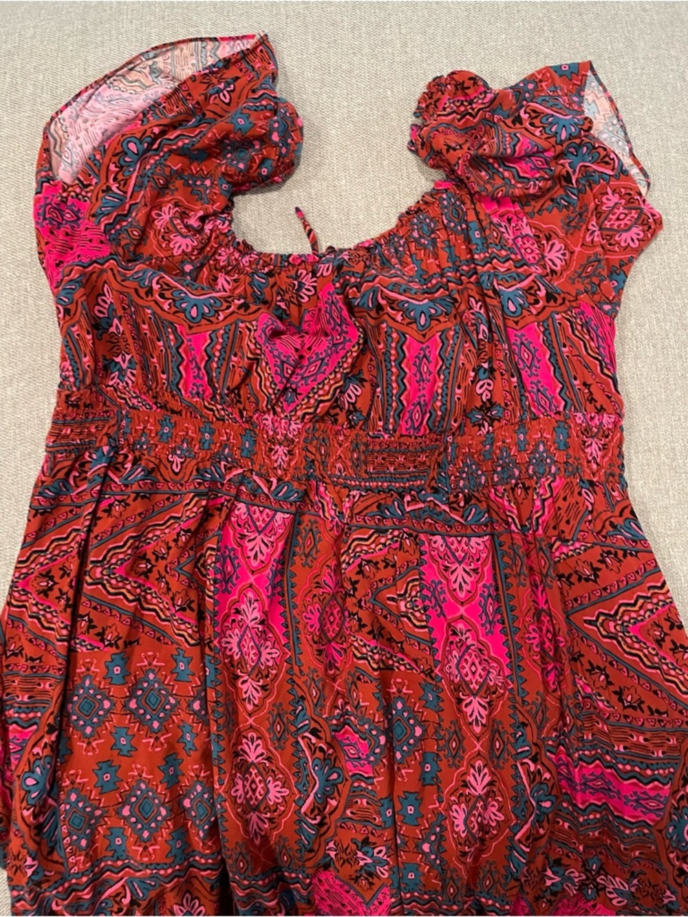 torrid Pink & Red Paisley Off-Shoulder Top